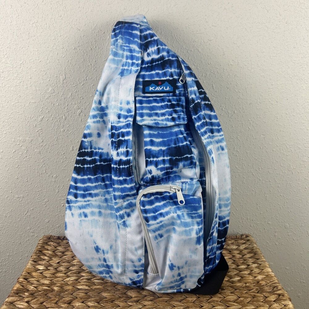 KAVU Rope Sack Sling Crossbody Backpack - Blue & WhiteRipple Tie Dye